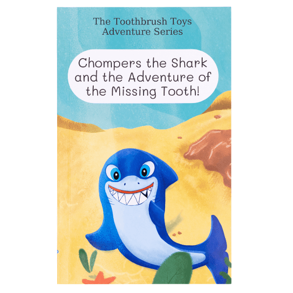 Title page of the book, "Chompers the Shark and the Adventure of the Missing Tooth"