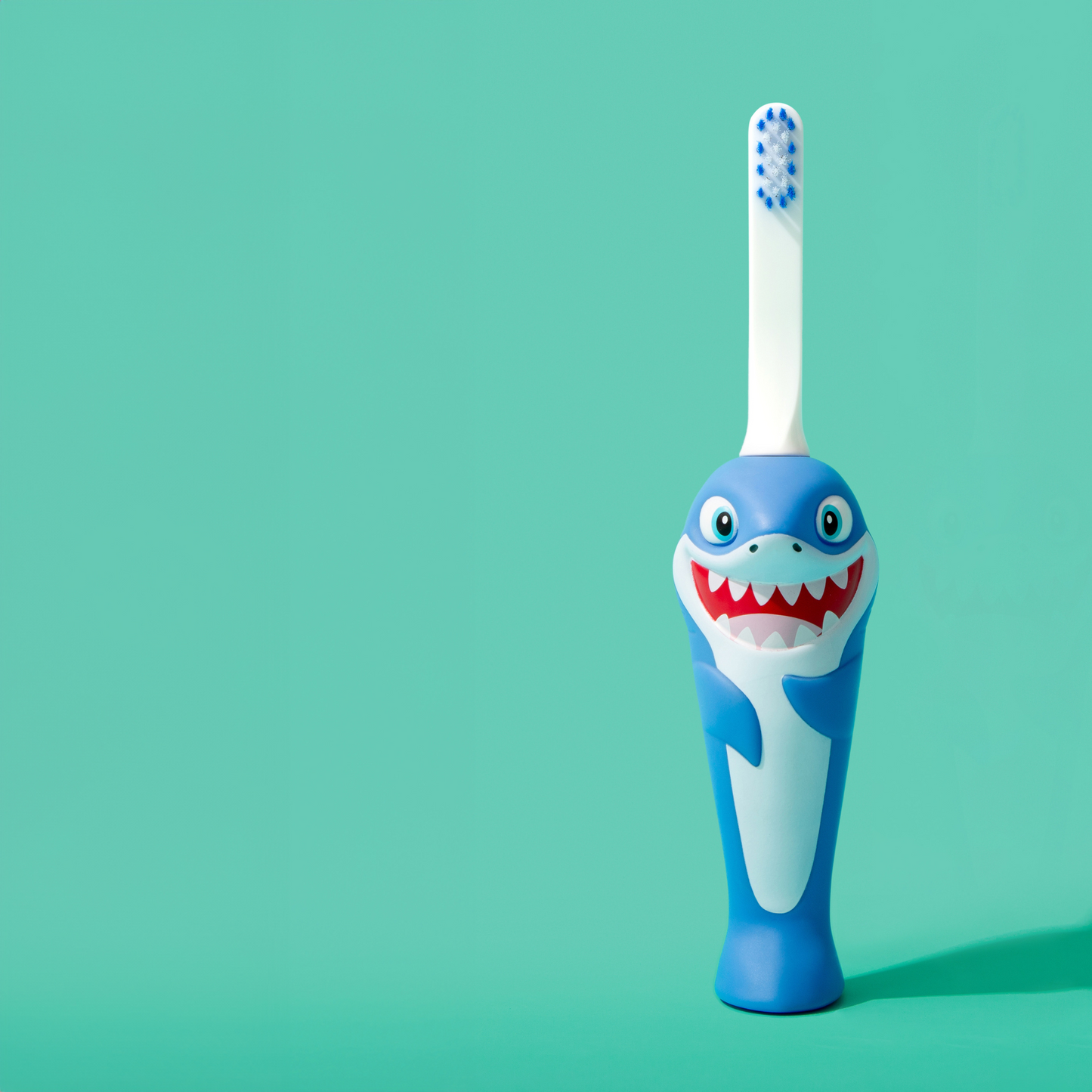 Chompers the Shark on a blue background