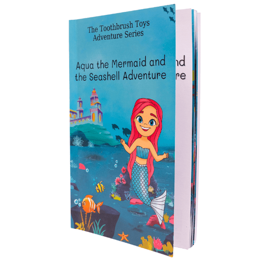 Storybook cover image featuring Aqua the Mermaid in the Seashell Adventure