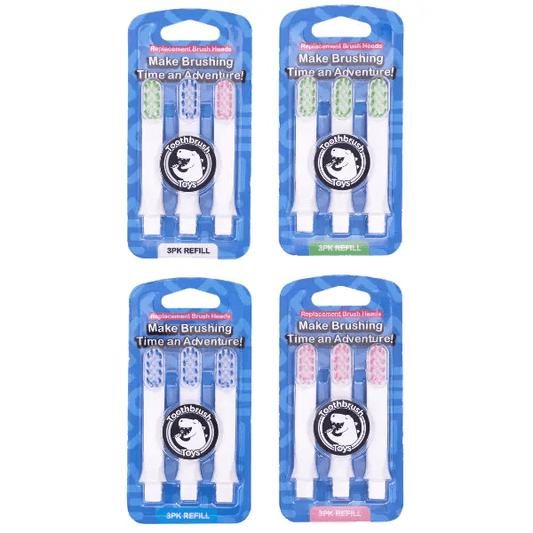 Three-pack replacement toothbrushes in original packaging