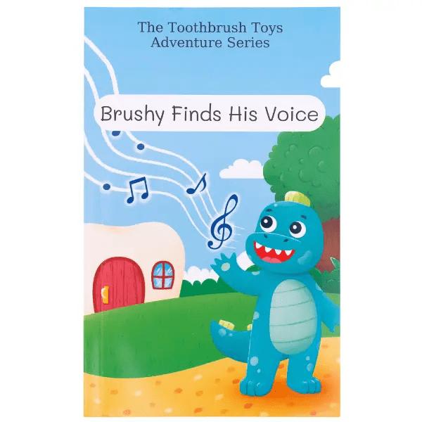 Storybook from the adventure series "Brushy Finds His Voice" with Toothbrush Toys