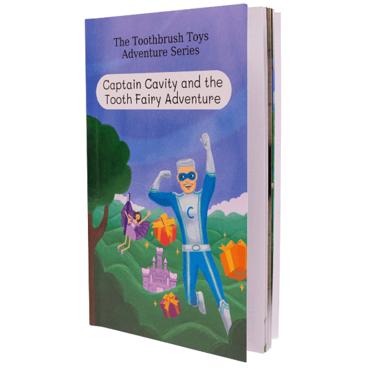 Storybook cover of Captain Cavity and the Tooth Fairy Adventure from the Toothbrush Toys Adventure series