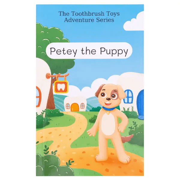 Scene from 'Petey the Puppy Goes to the Dentist' featuring Petey's Toothbrush Toy adventure