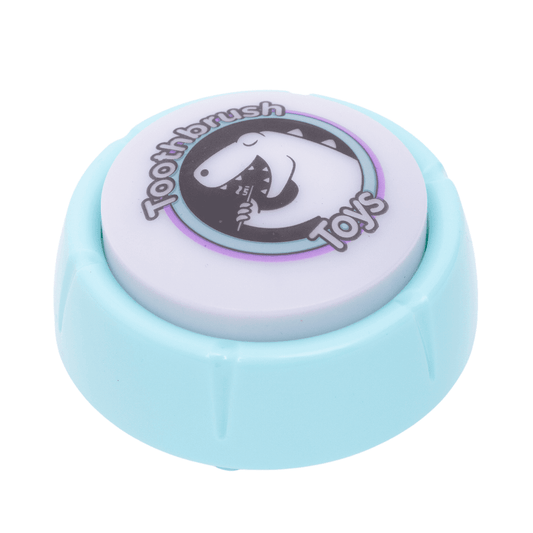Two Minute Timer product featuring a blue button with the Toothbrush Toys logo